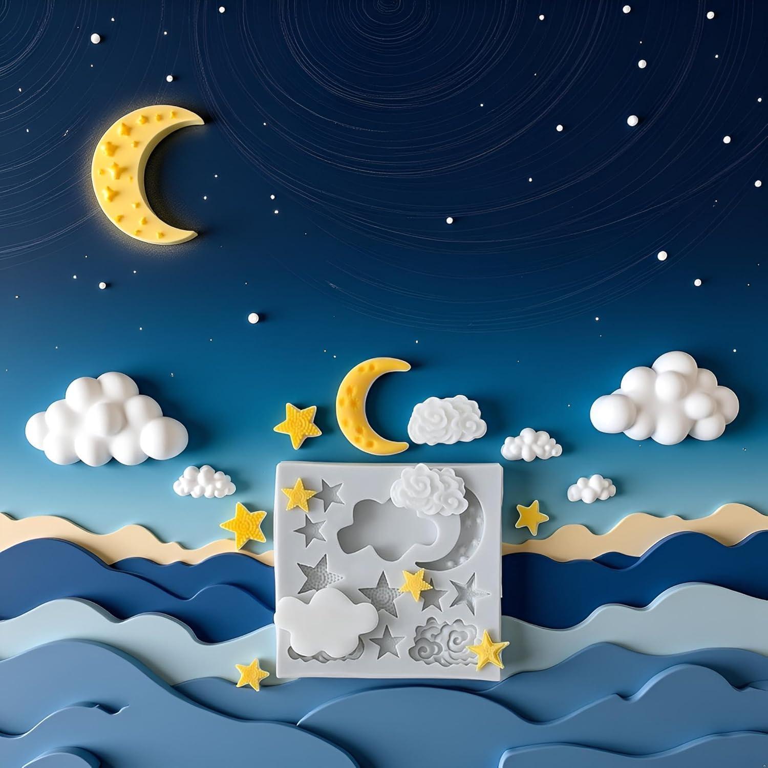 Juego de 3 Moldes de Silicona Xinjincang Estrella, Luna, Nubes