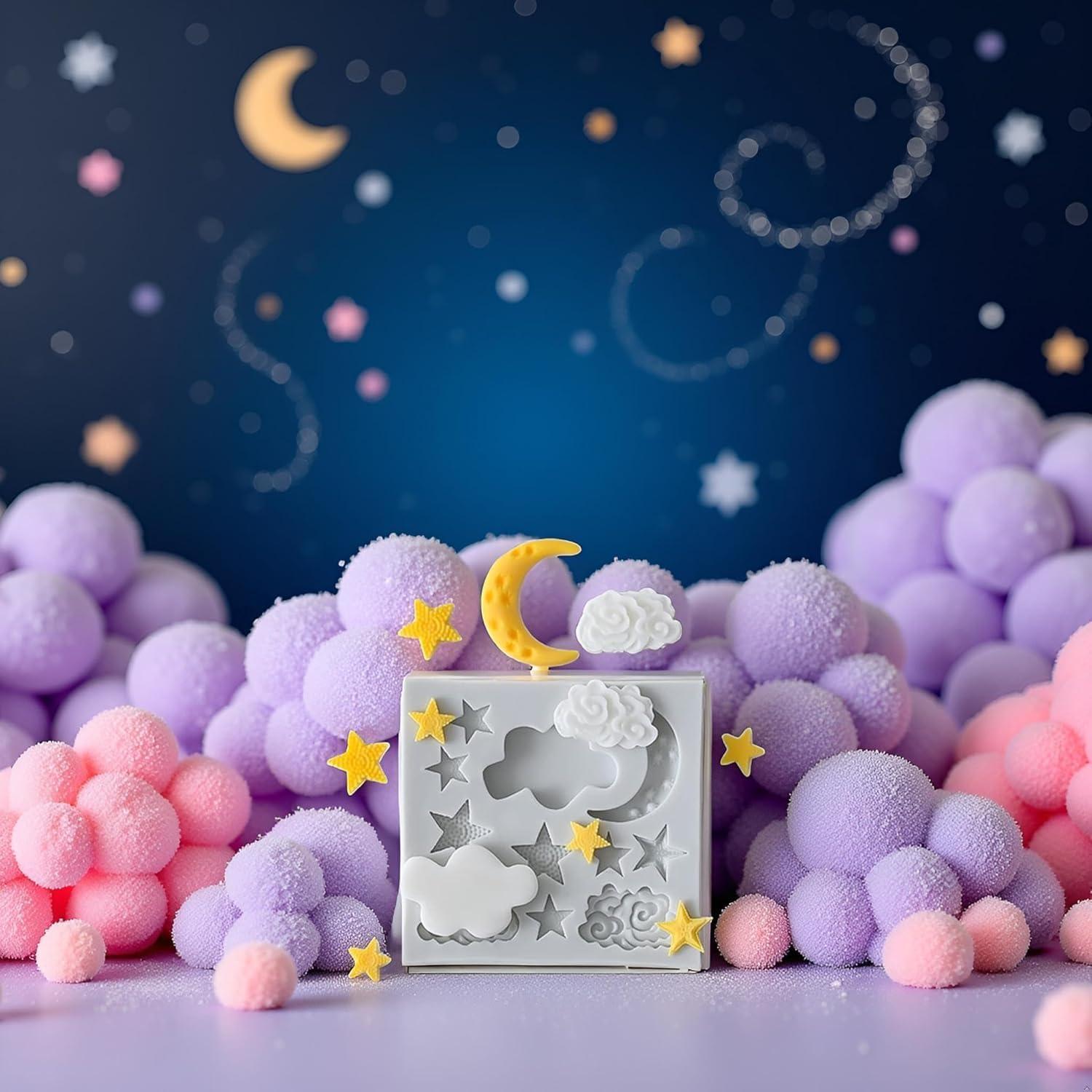 Juego de 3 Moldes de Silicona Xinjincang Estrella, Luna, Nubes