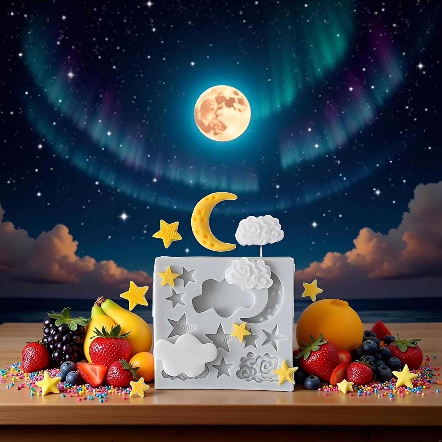Juego de 3 Moldes de Silicona Xinjincang Estrella, Luna, Nubes