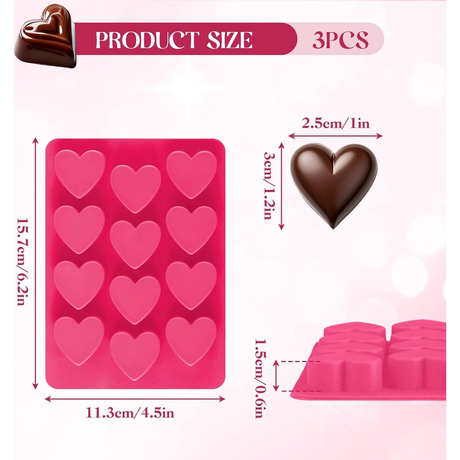 Molde de Silicona Corazón Feehope 3 Piezas Antiadherente