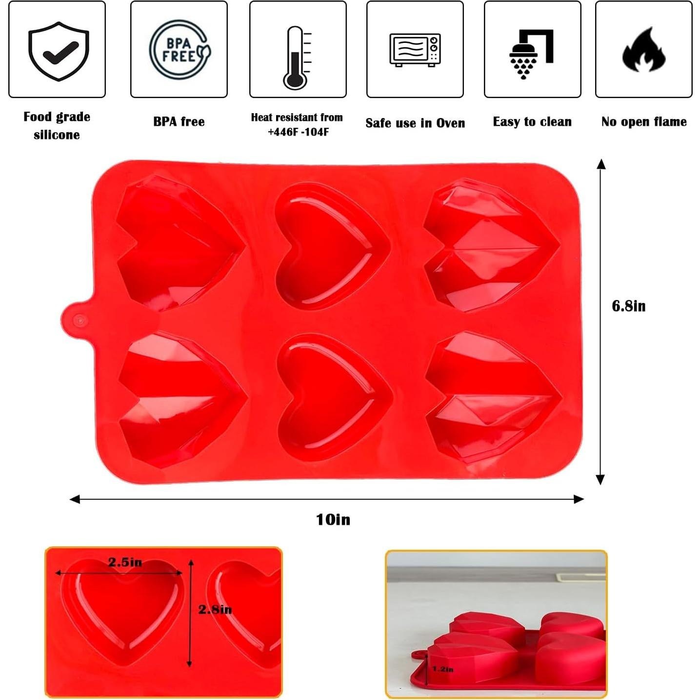Moldes de Silicona Corazón 6 Huecos Saphe - 2 Paquetes