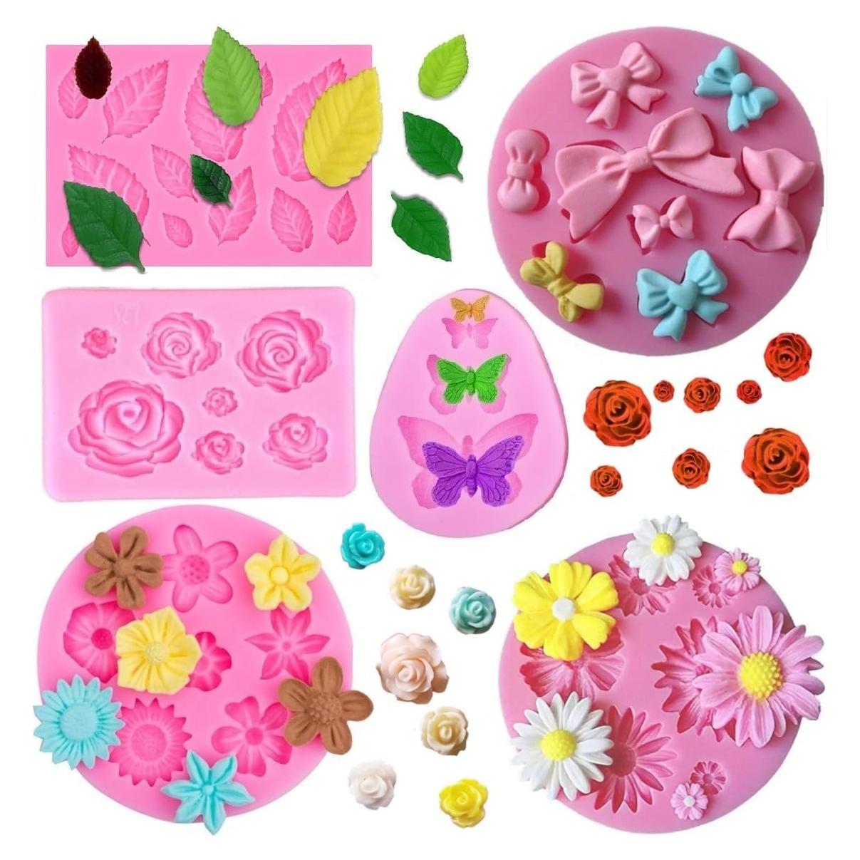 Molde de Silicona para Fondant RHLOVY - Flores y Lazos