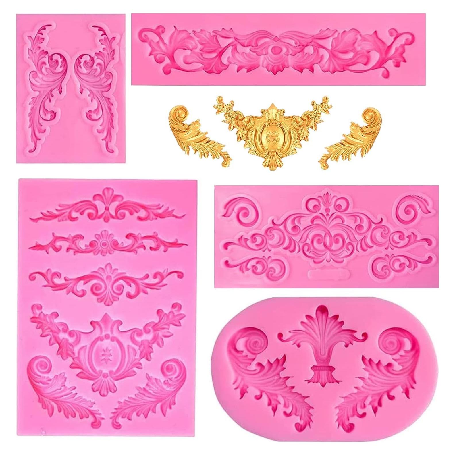 5 Moldes de Silicona Barrocos Pofflujent para Fondant Rosa