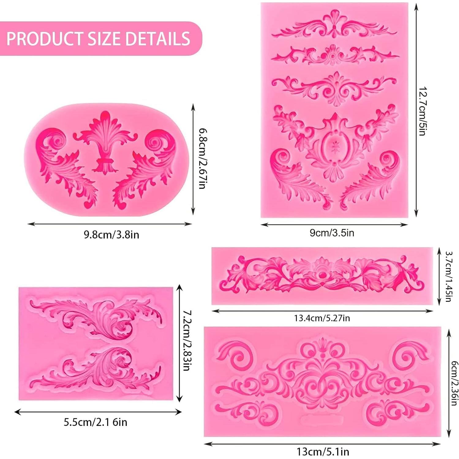 5 Moldes de Silicona Barrocos Pofflujent para Fondant Rosa