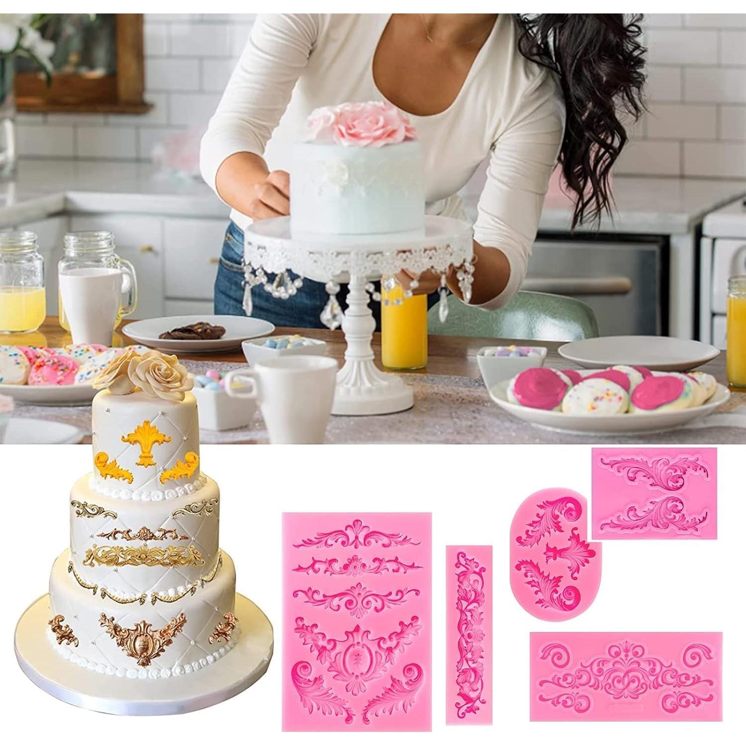 5 Moldes de Silicona Barrocos Pofflujent para Fondant Rosa