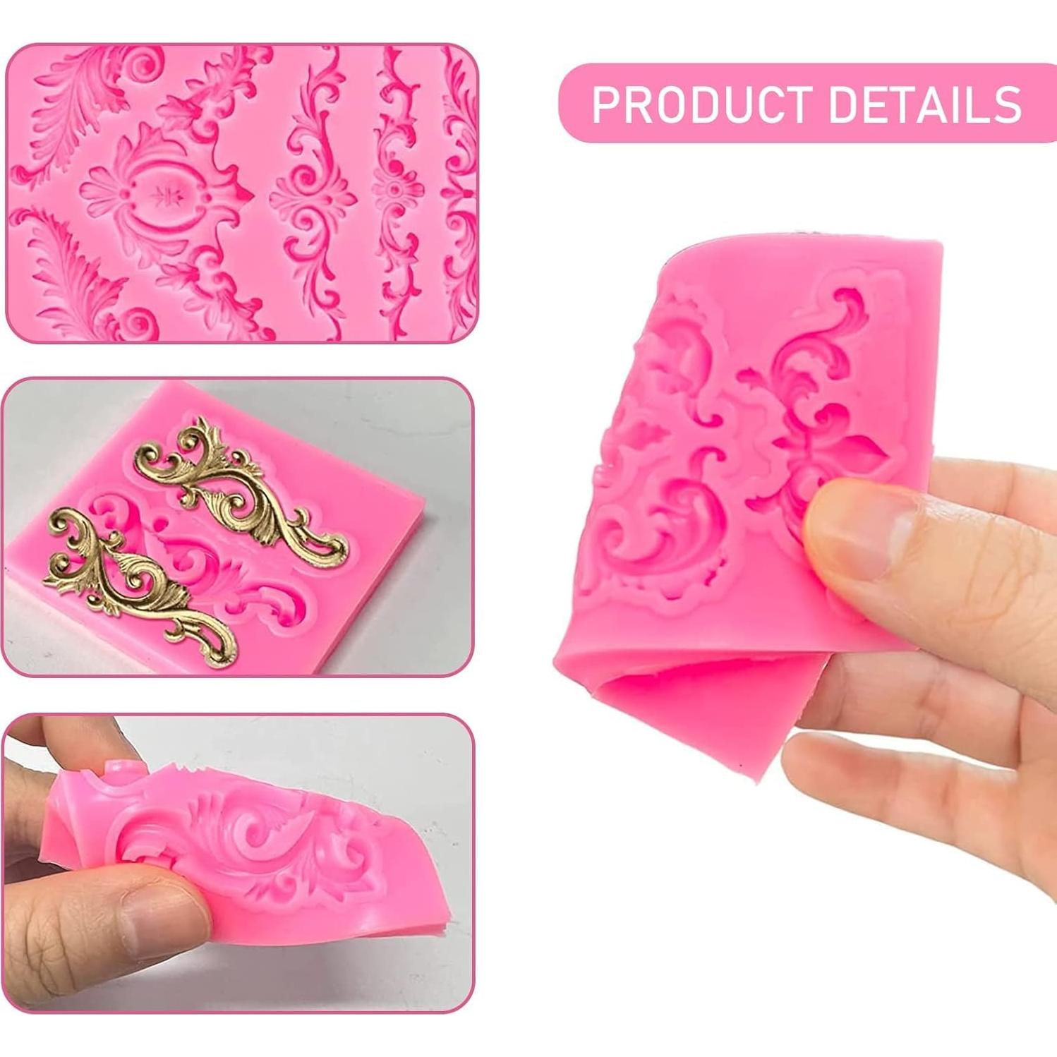 5 Moldes de Silicona Barrocos Pofflujent para Fondant Rosa