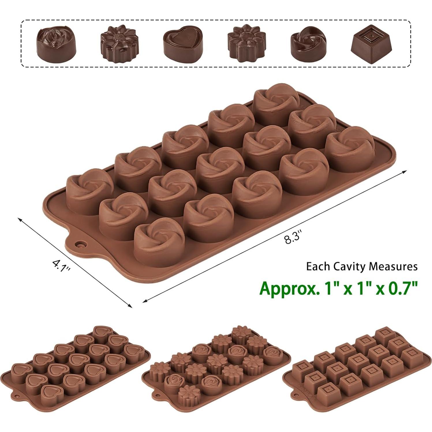 Moldes de Silicona para Chocolate Puyeipt - 4 Piezas Corazones, Flores, Cuadrados, Espirales