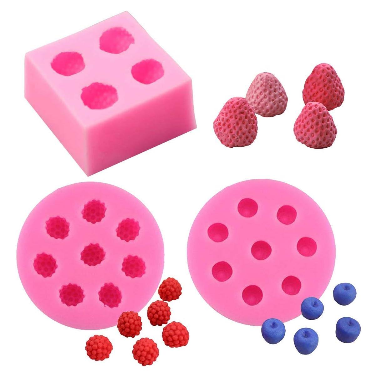 Juego de 3 Moldes de Silicona 3D HiParty - Fresa, Frambuesa y Arándano