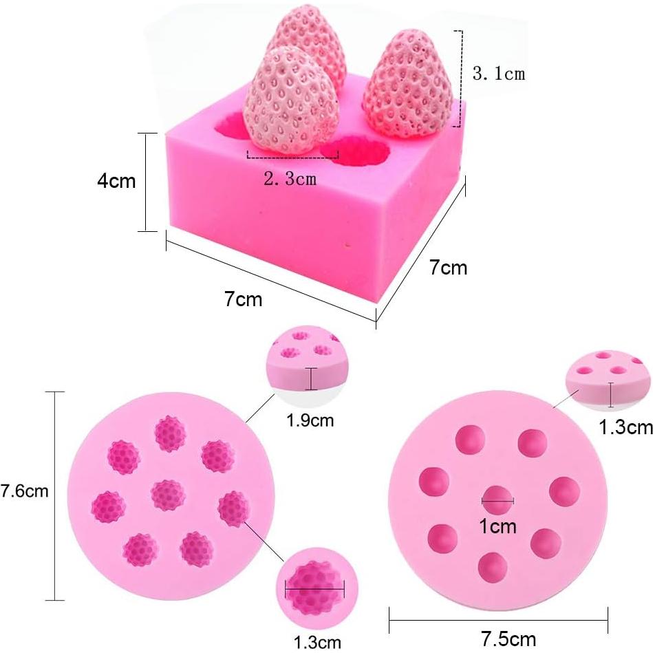 Juego de 3 Moldes de Silicona 3D HiParty - Fresa, Frambuesa y Arándano