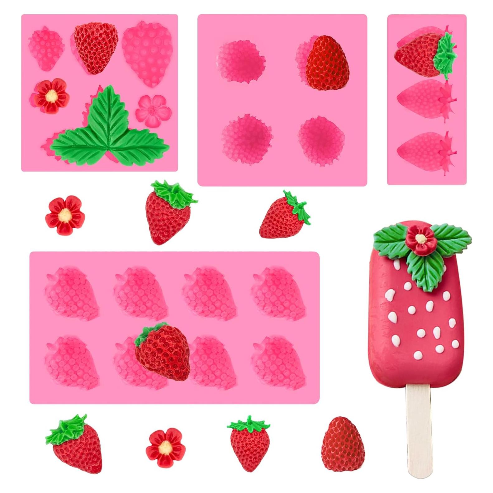 Moldes de Silicona Puyeipt para Fondant Fresa 4 Pcs 3D