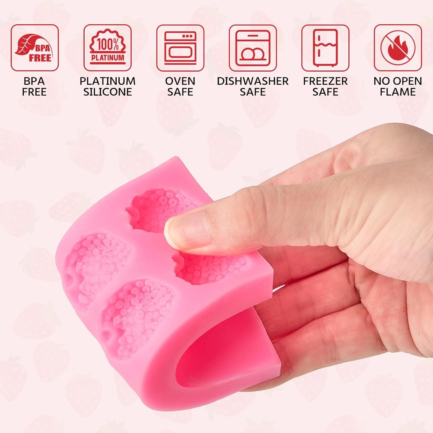 Moldes de Silicona Puyeipt para Fondant Fresa 4 Pcs 3D