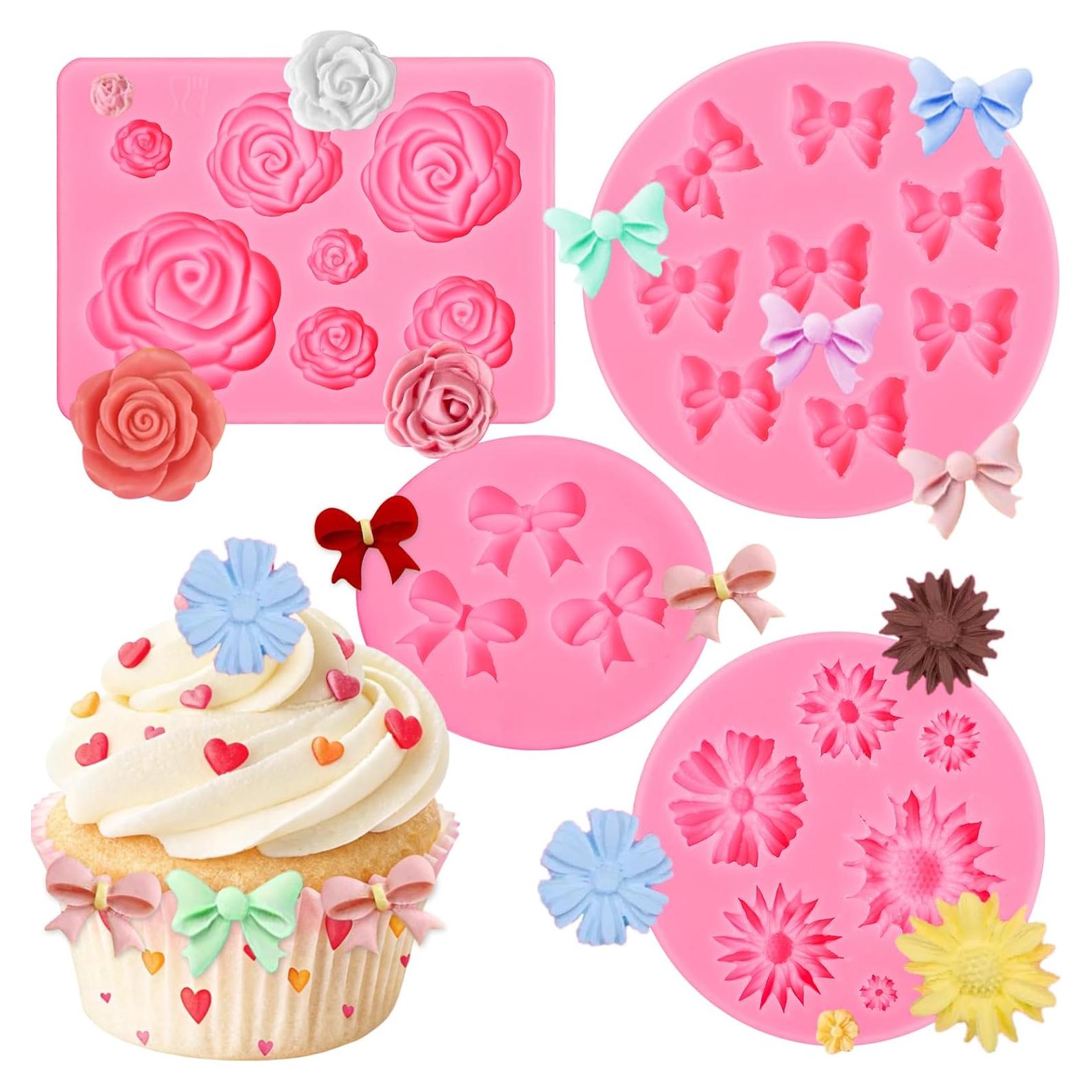Moldes de Silicona para Chocolate Pimoys 4 Pcs Lazo y Flor