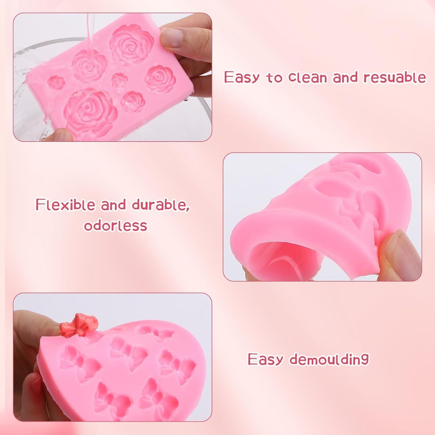 Moldes de Silicona para Chocolate Pimoys 4 Pcs Lazo y Flor