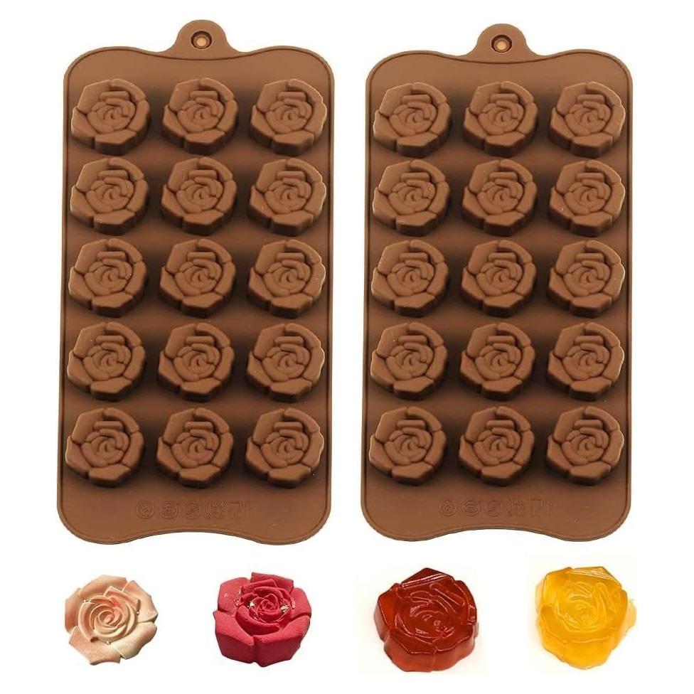 Moldes de Silicona para Chocolate Rosa Bamutu 2PCS 15 Cavidades