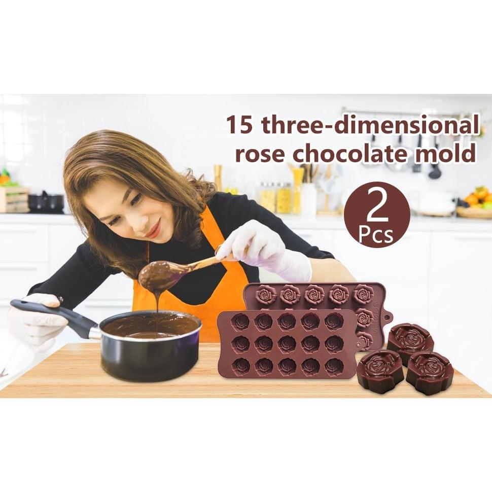 Moldes de Silicona para Chocolate Rosa Bamutu 2PCS 15 Cavidades
