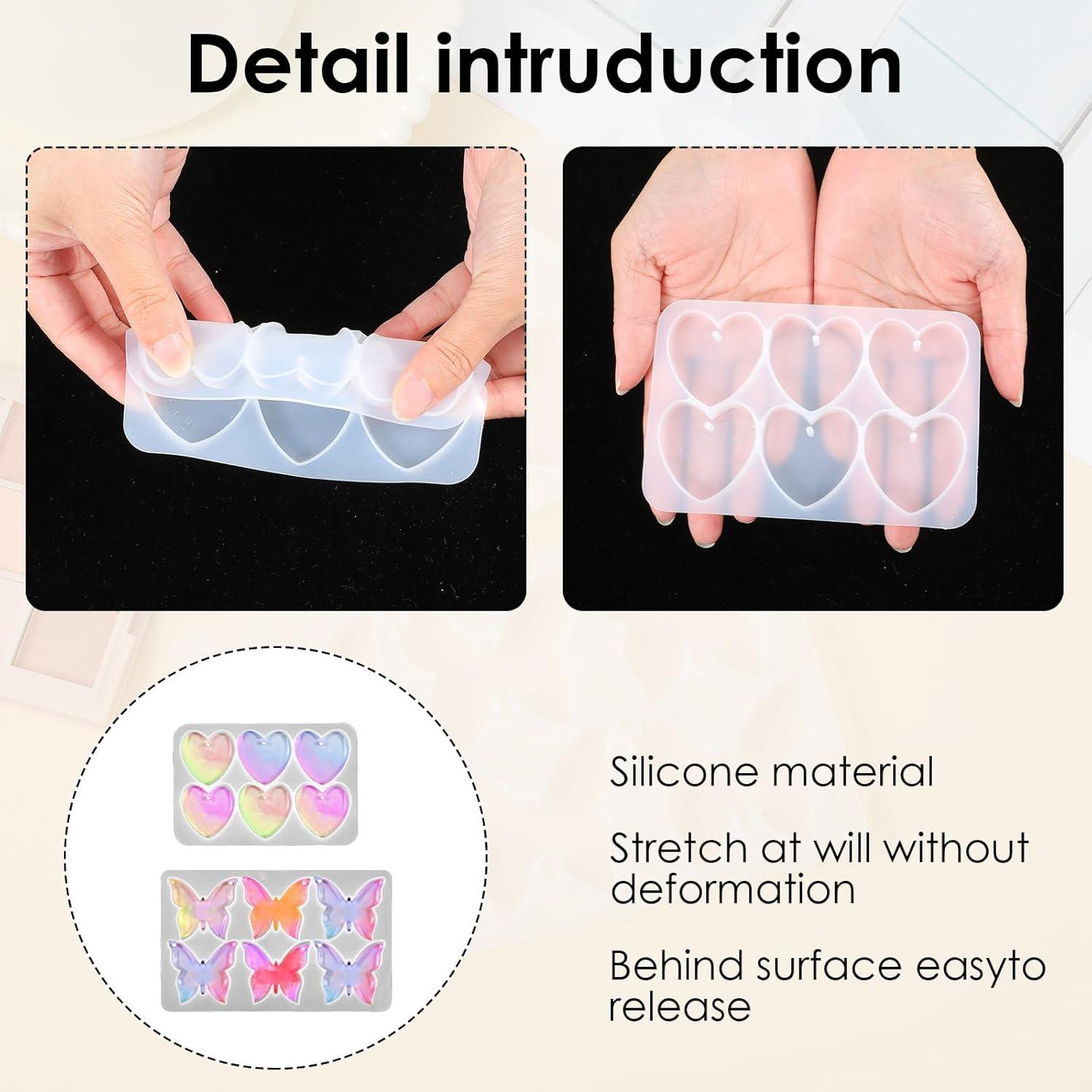 Moldes de Silicona FdcLixuvol para Joyería DIY - 2 Piezas Mariposa y Corazón