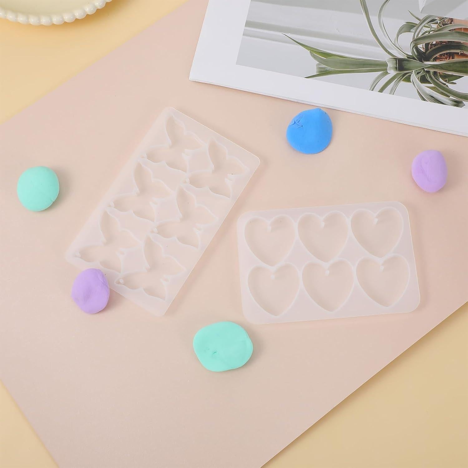 Moldes de Silicona FdcLixuvol para Joyería DIY - 2 Piezas Mariposa y Corazón