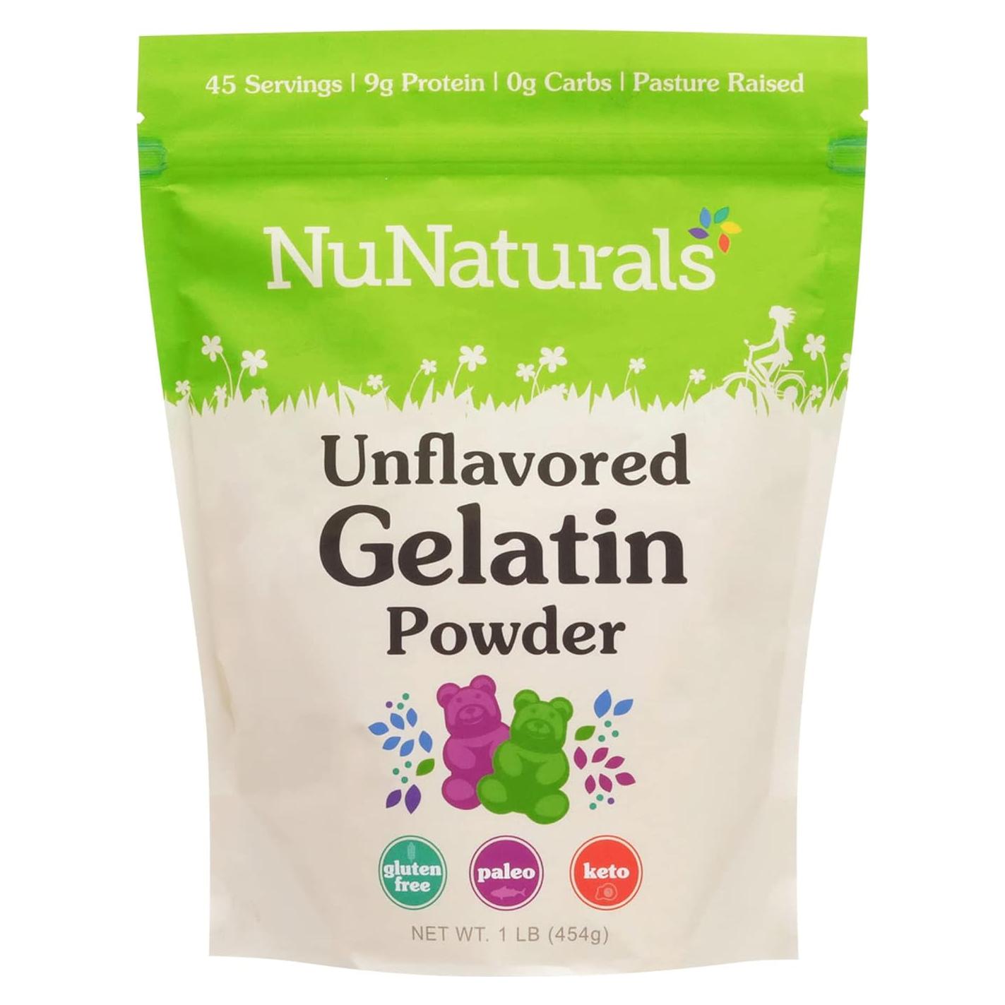 Polvo de gelatina sin sabor NuNaturals 0.45 kg - Colágeno puro