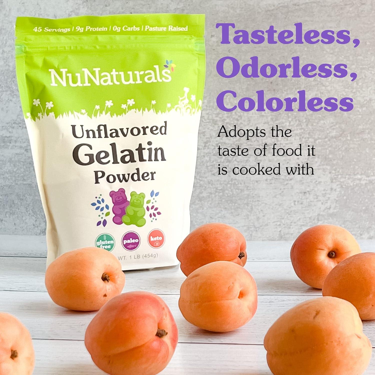 Polvo de gelatina sin sabor NuNaturals 0.45 kg - Colágeno puro