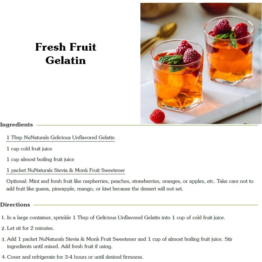 Polvo de gelatina sin sabor NuNaturals 0.45 kg - Colágeno puro