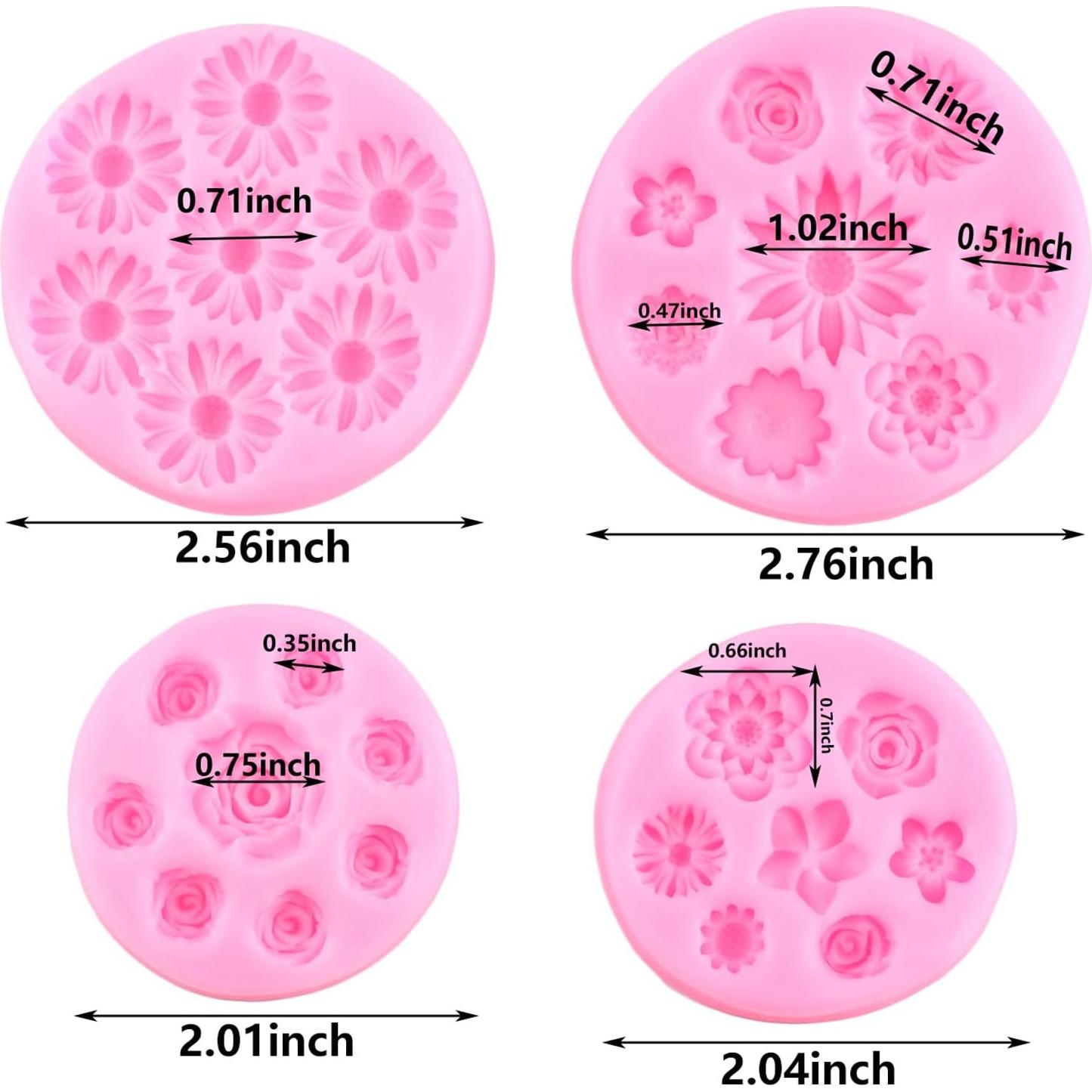 Set de 4 Moldes de Silicona para Decoración de Pasteles Mujiang