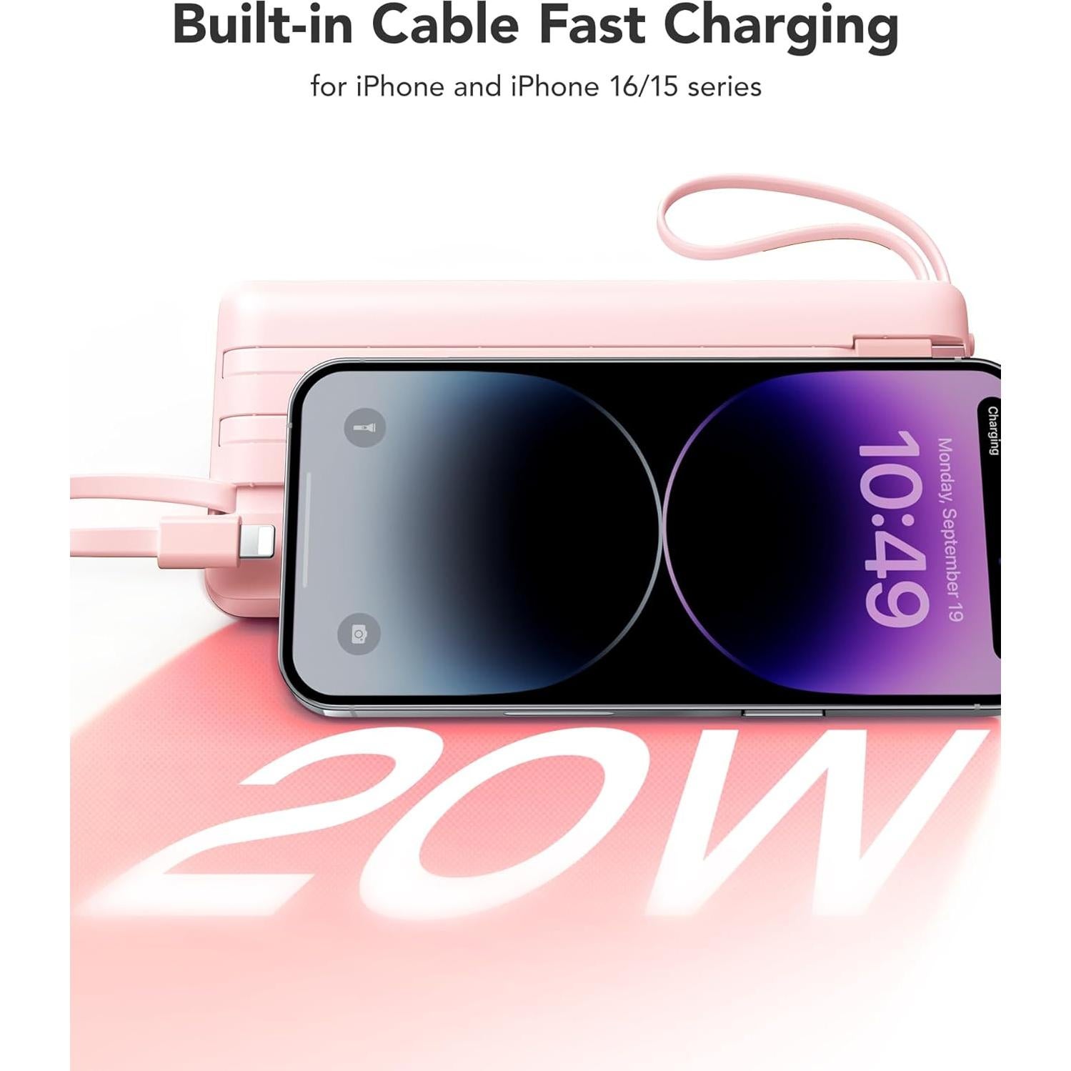 Cargador Portátil VRURC 20000mAh Carga Rápida 4 Salidas Rosa