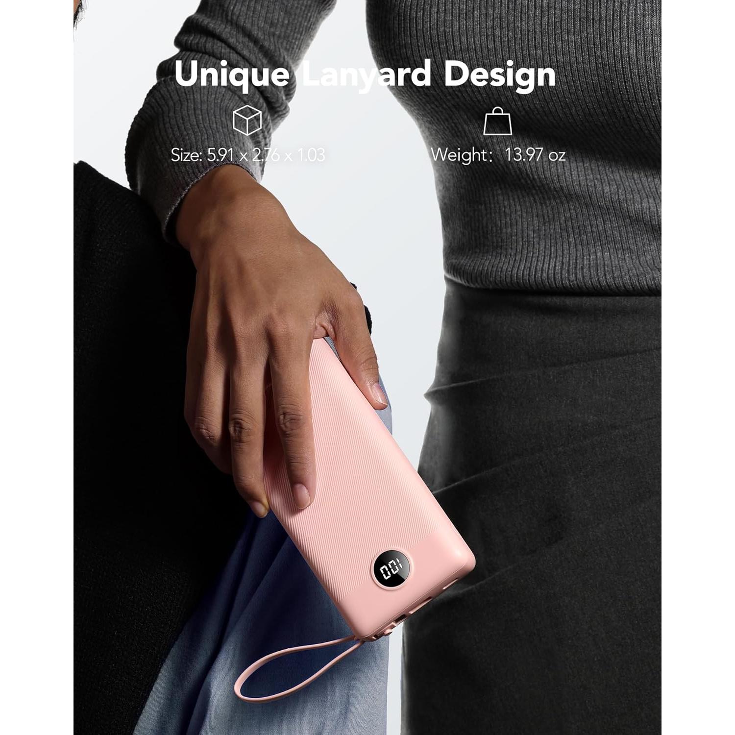 Cargador Portátil VRURC 20000mAh Carga Rápida 4 Salidas Rosa