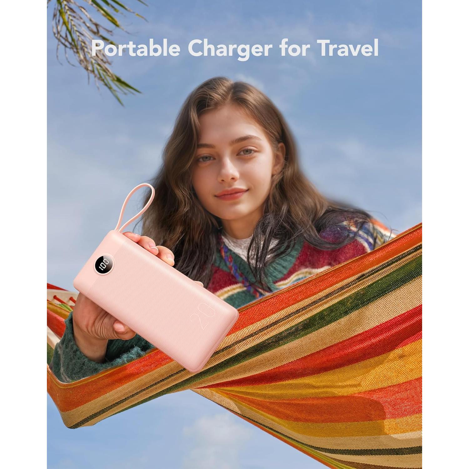 Cargador Portátil VRURC 20000mAh Carga Rápida 4 Salidas Rosa