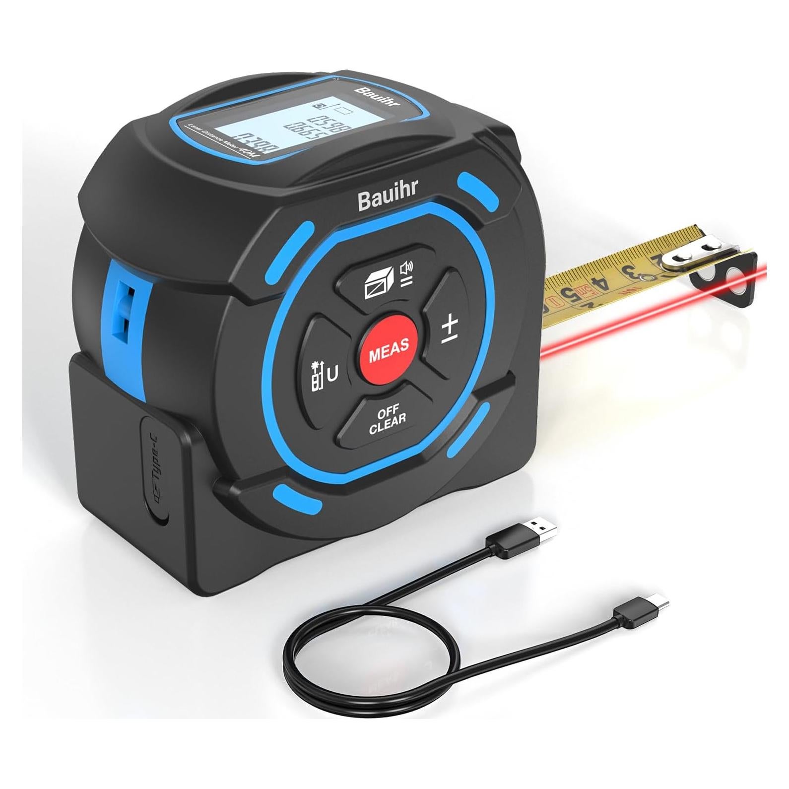 Cinta Métrica Láser 2-en-1 Bauihr 40m + 5m Pantalla LCD
