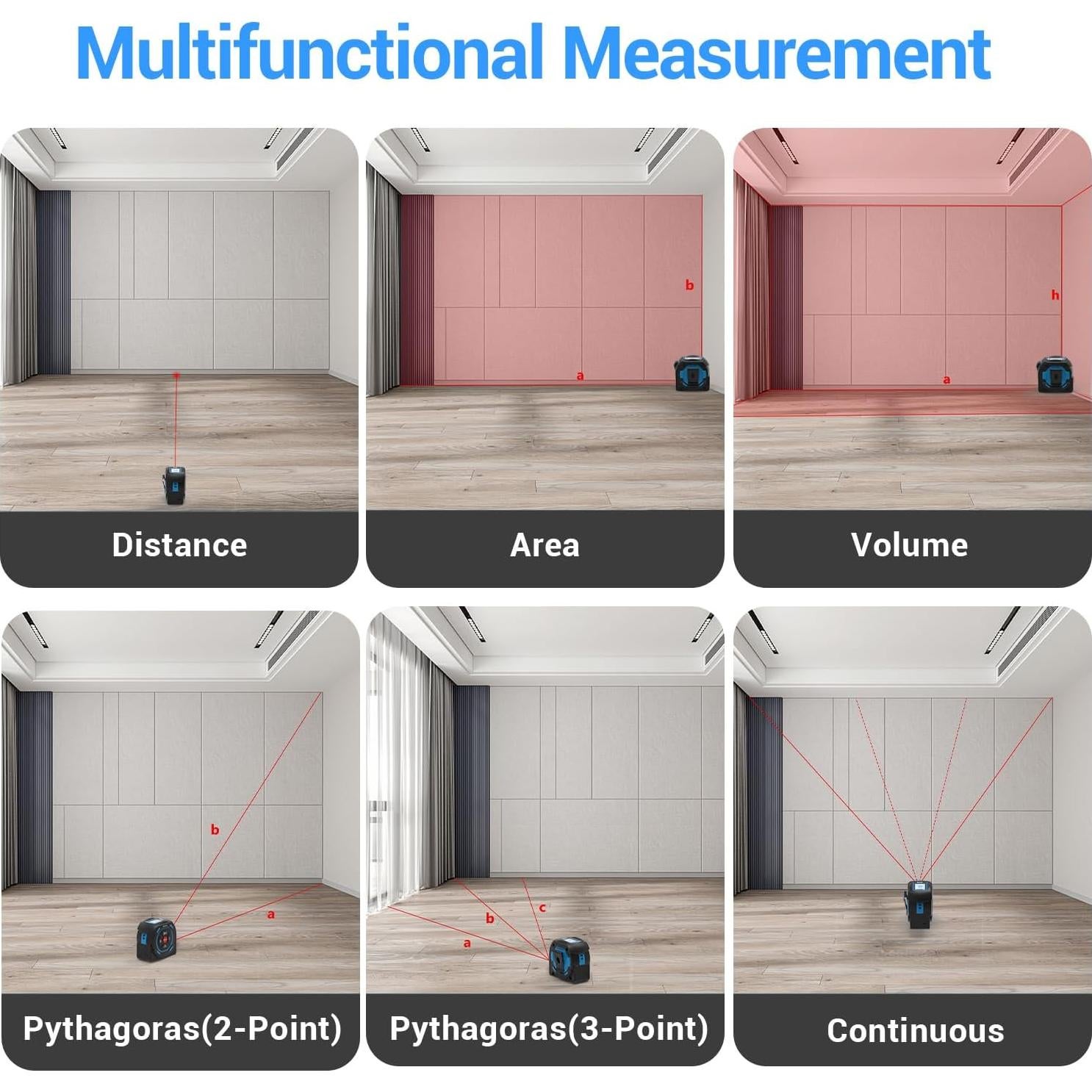 Cinta Métrica Láser 2-en-1 Bauihr 40m + 5m Pantalla LCD