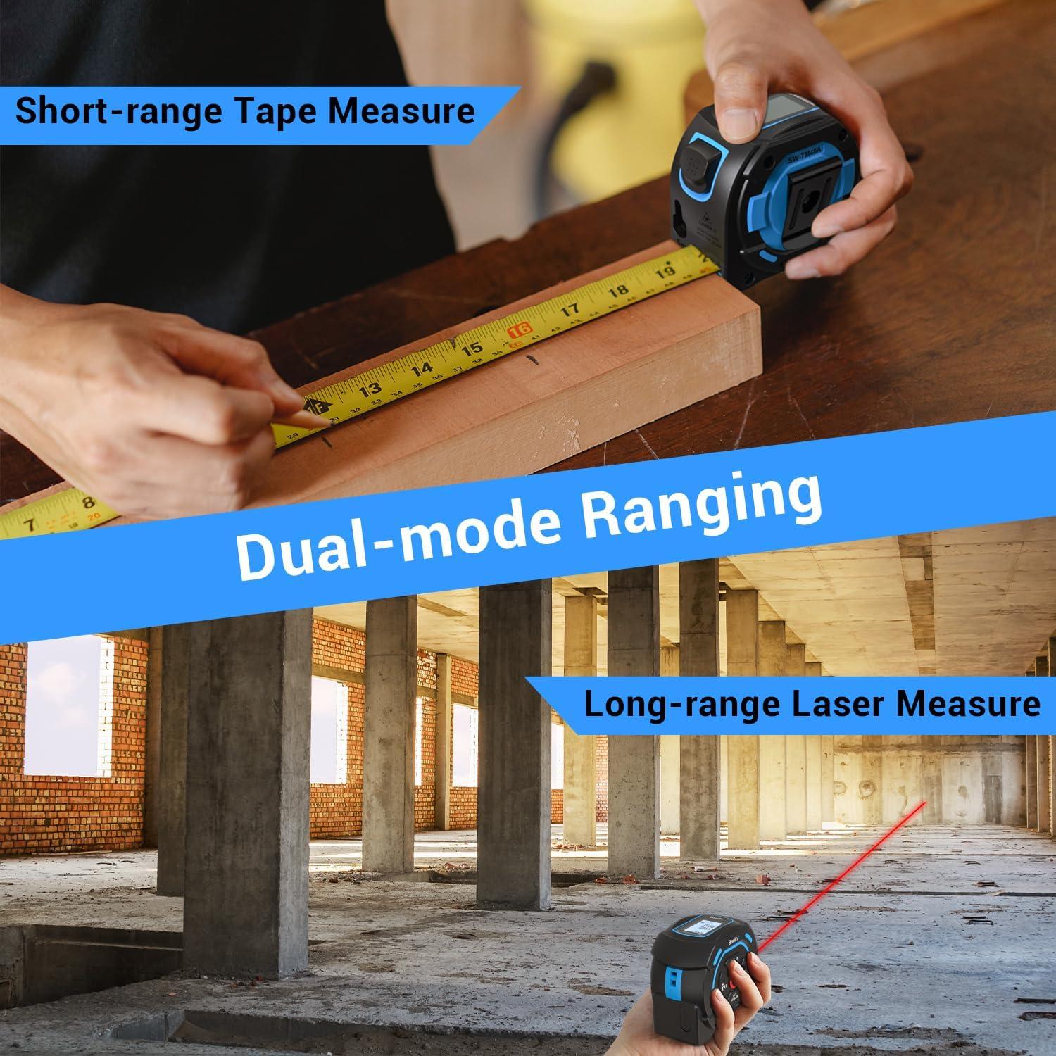Cinta Métrica Láser 2-en-1 Bauihr 40m + 5m Pantalla LCD