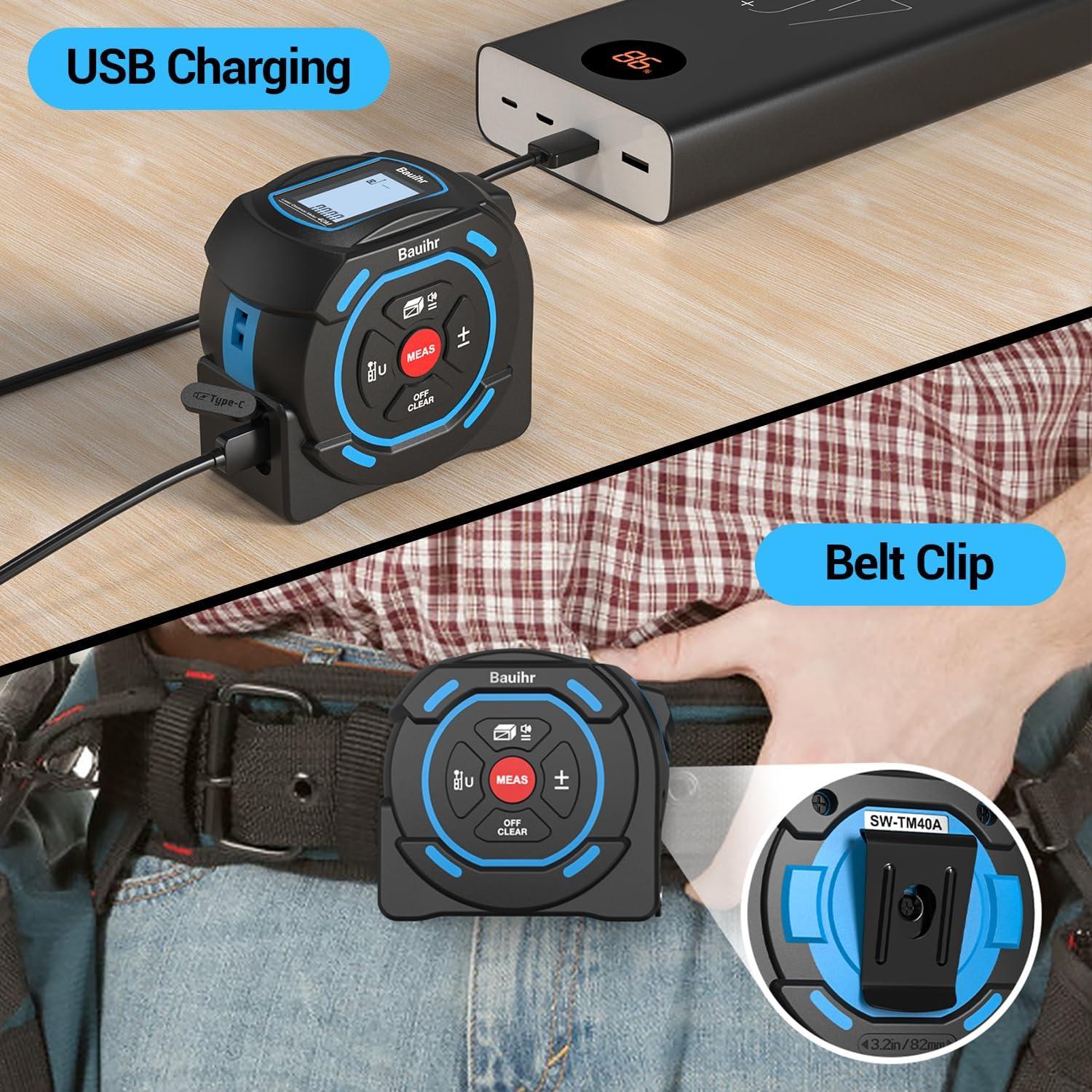 Cinta Métrica Láser 2-en-1 Bauihr 40m + 5m Pantalla LCD