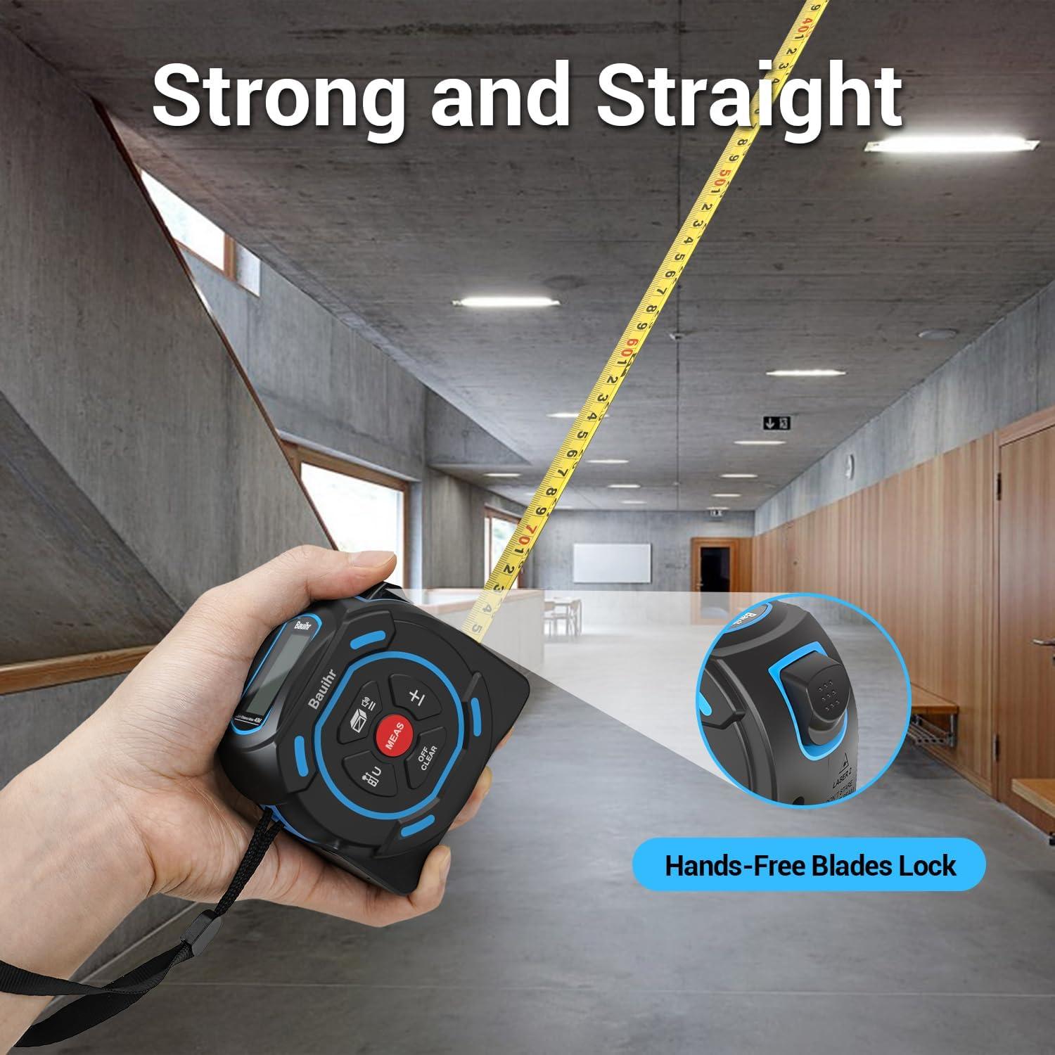 Cinta Métrica Láser 2-en-1 Bauihr 40m + 5m Pantalla LCD
