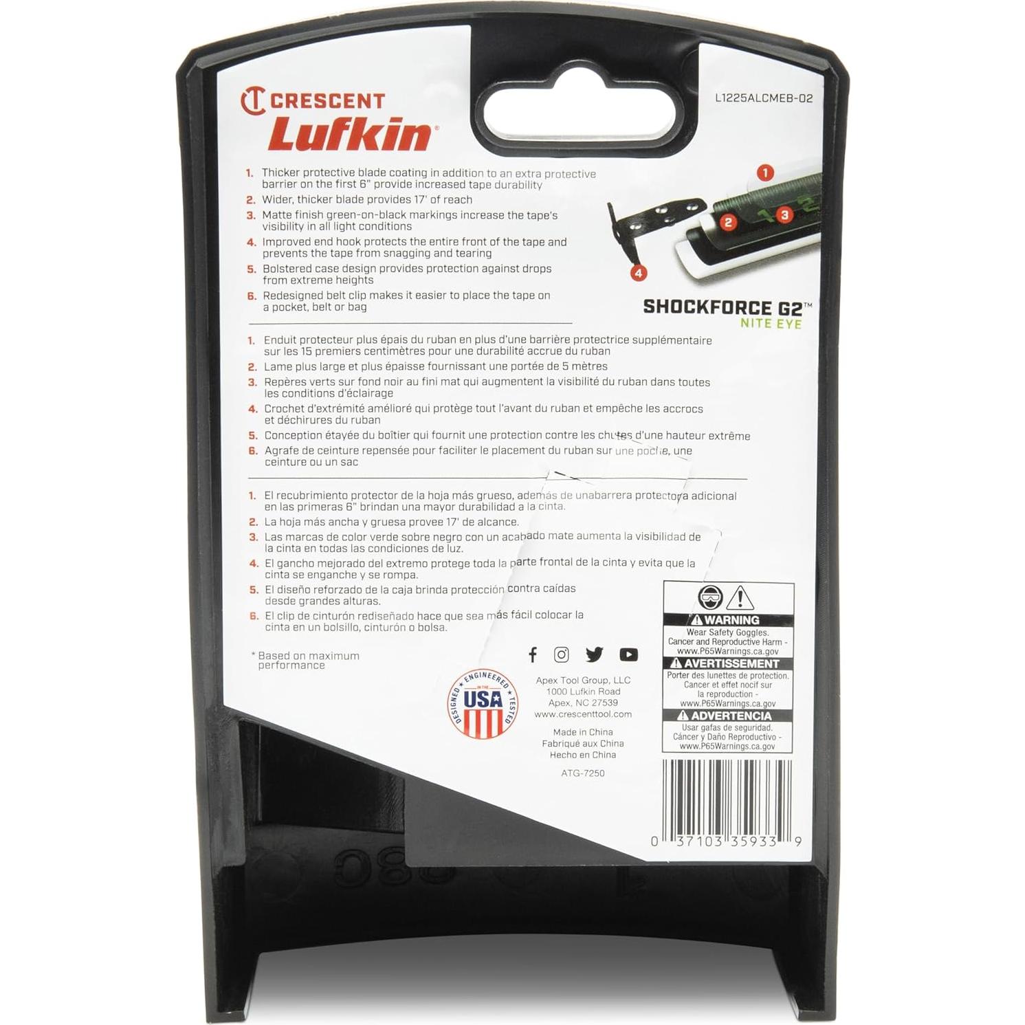 Cinta Métrica Lufkin Shockforce G2 5.18 m Nite Eye 14.22 cm