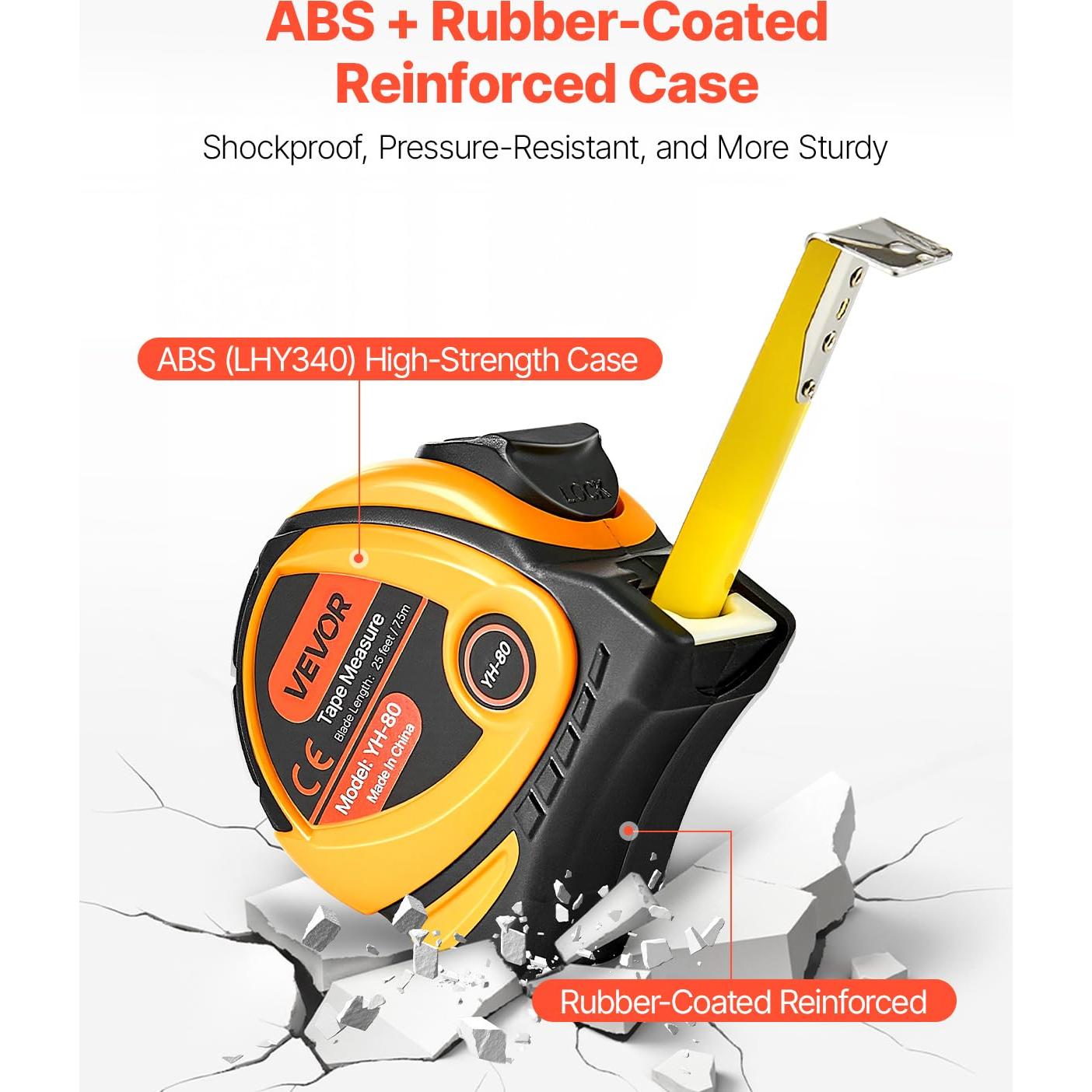 Cinta Métrica VEVOR 25 pies (7.62m) Doble Escala ABS 2 Paquetes