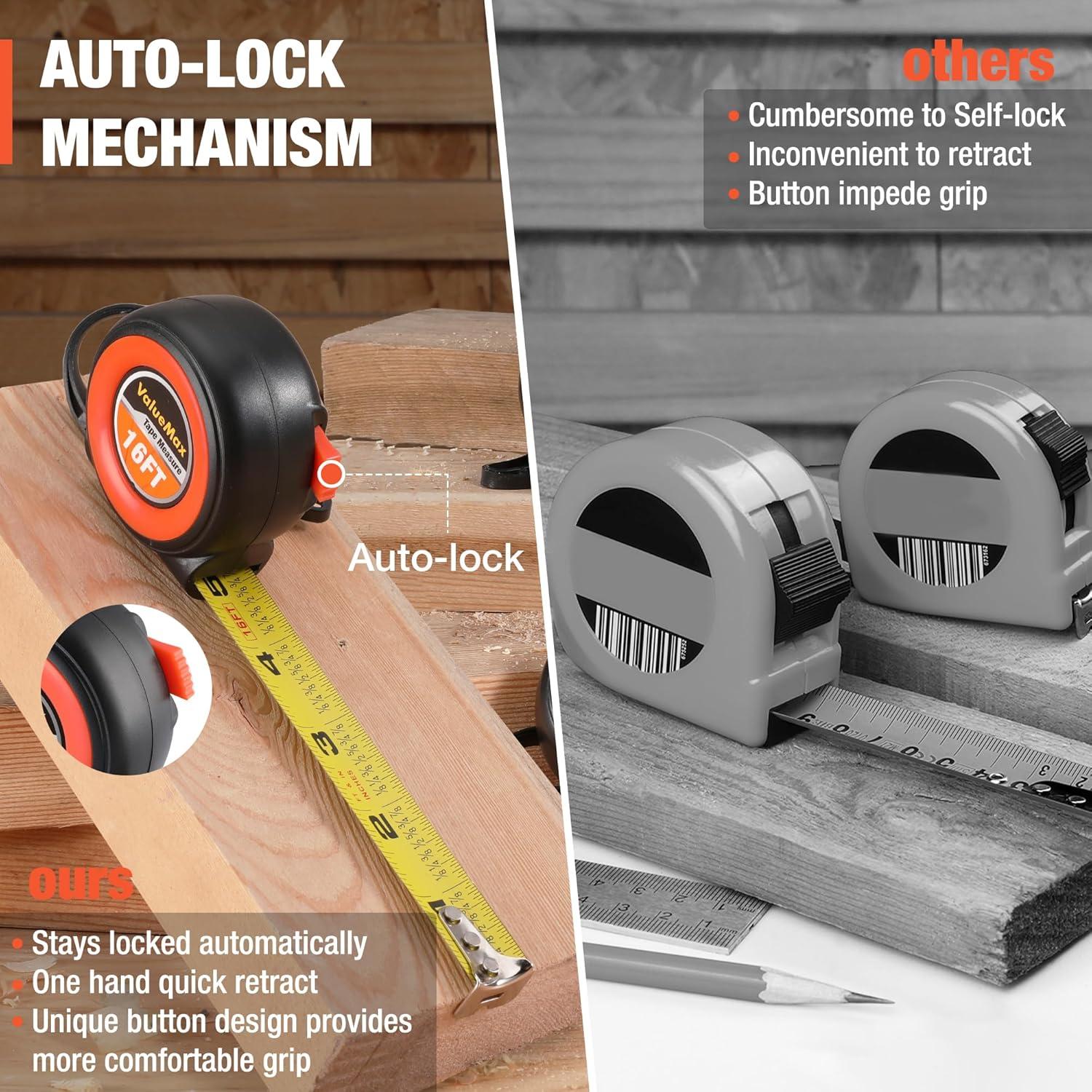 Cinta Métrica ValueMax 6 Piezas 4.88m Auto-Bloqueo