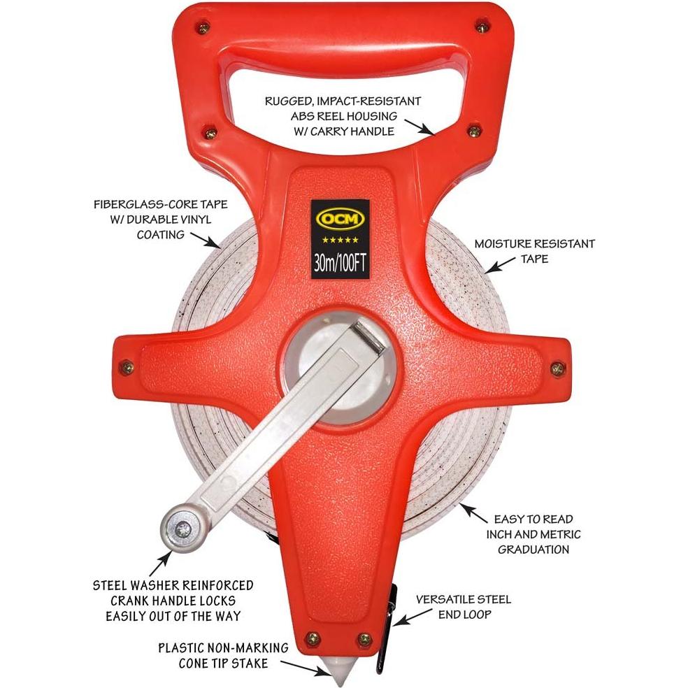 Cinta Métrica OCM de Fibra de Vidrio 30 Metros Resistente