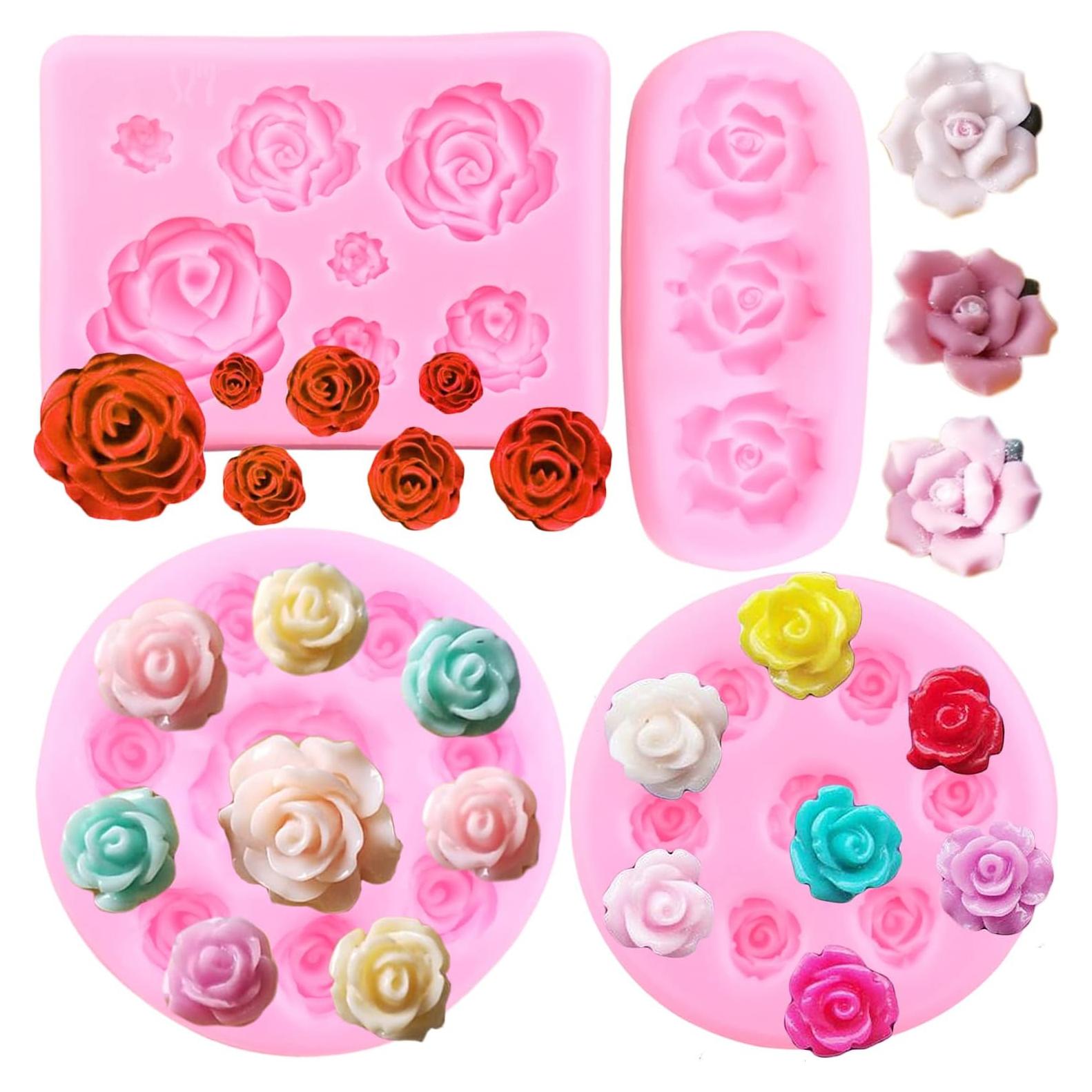 Molde de Silicona para Fondant Rosa Mujiang - Set de 4 Piezas