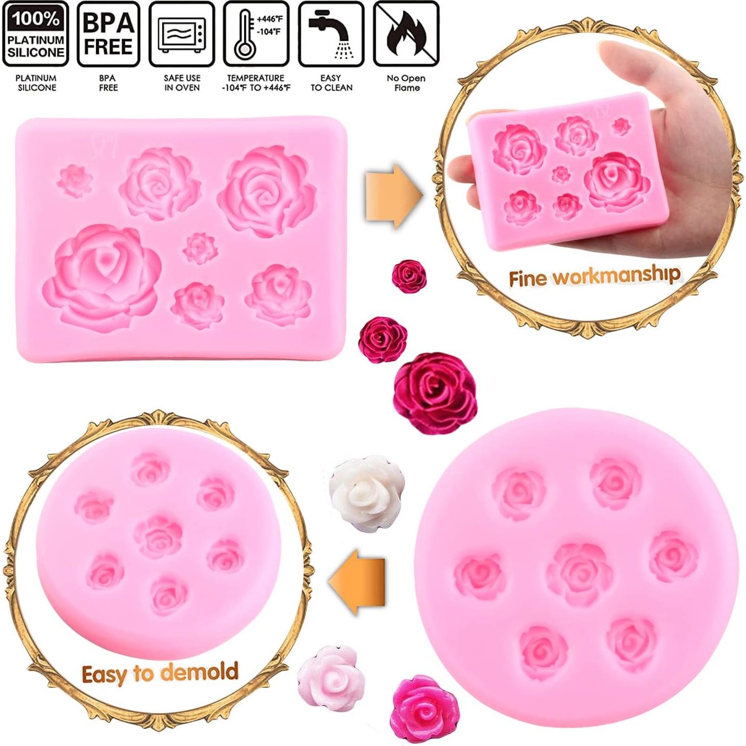 Molde de Silicona para Fondant Rosa Mujiang - Set de 4 Piezas