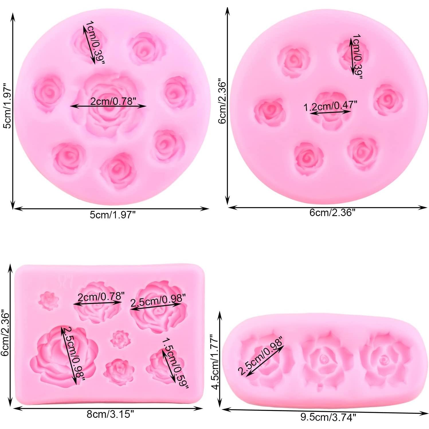 Molde de Silicona para Fondant Rosa Mujiang - Set de 4 Piezas