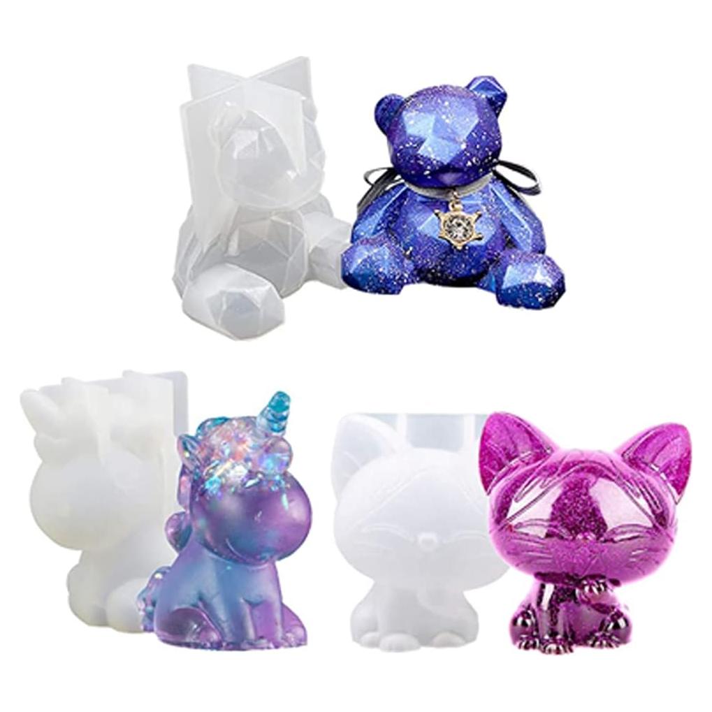 3 Moldes de Silicona de Resina 3D AngelReally - Oso y Gato