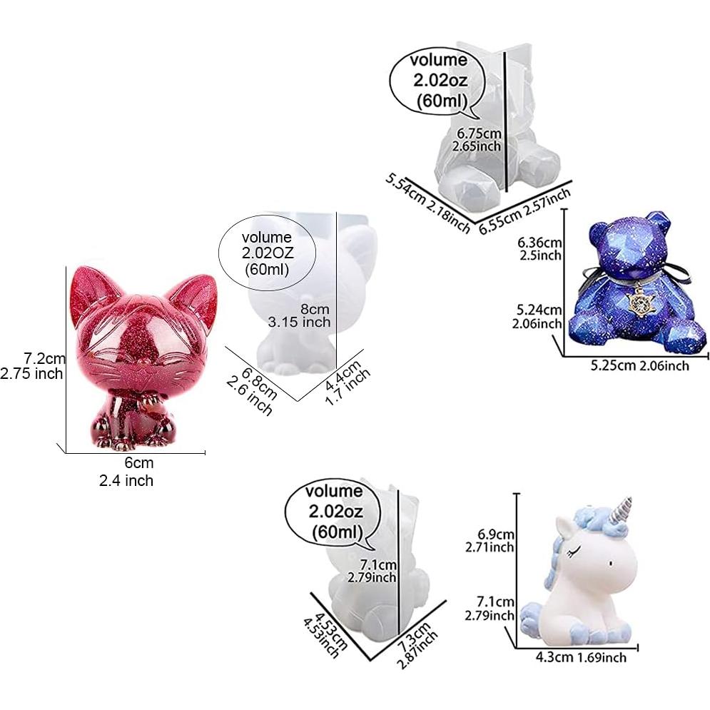 3 Moldes de Silicona de Resina 3D AngelReally - Oso y Gato