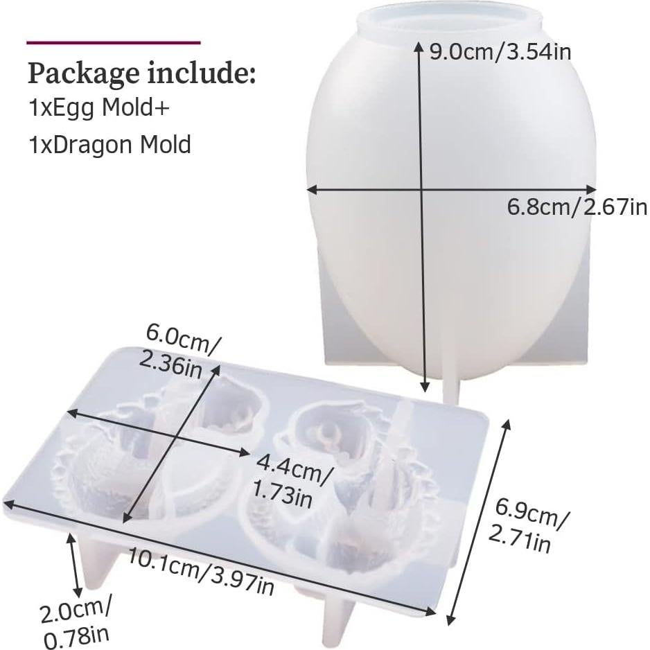 Moldes de Silicona Wehous para Huevo y Dragón 3D - 2 Piezas