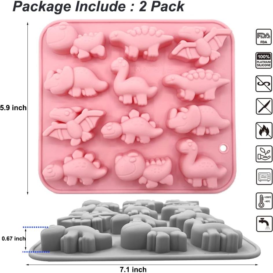 Moldes de Silicona Dinosaurio 3D BENEKIY - 2 Piezas 12 Cavidades