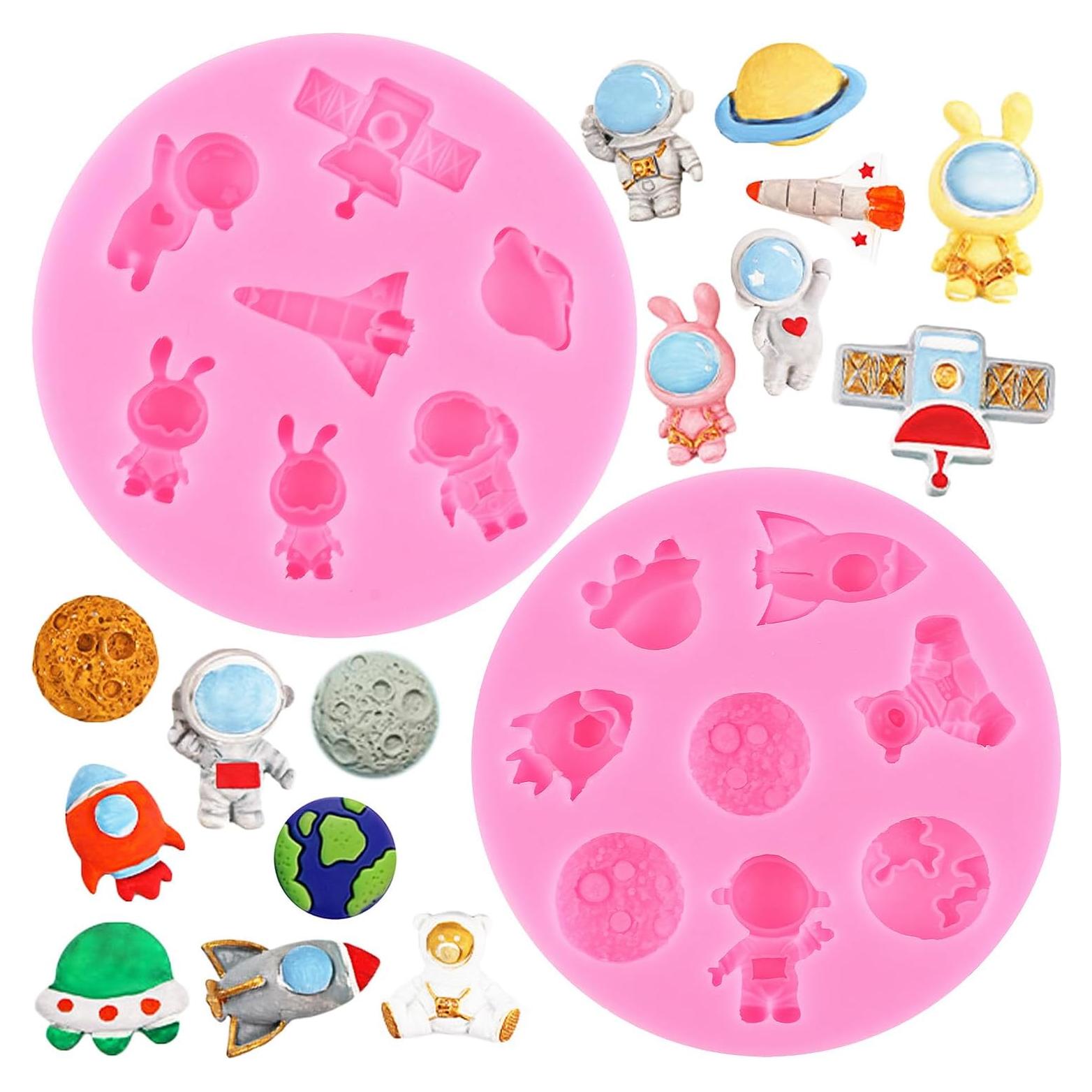 Moldes de Fondant de Silicona Mujiang Astronauta y Cohete Set de 2