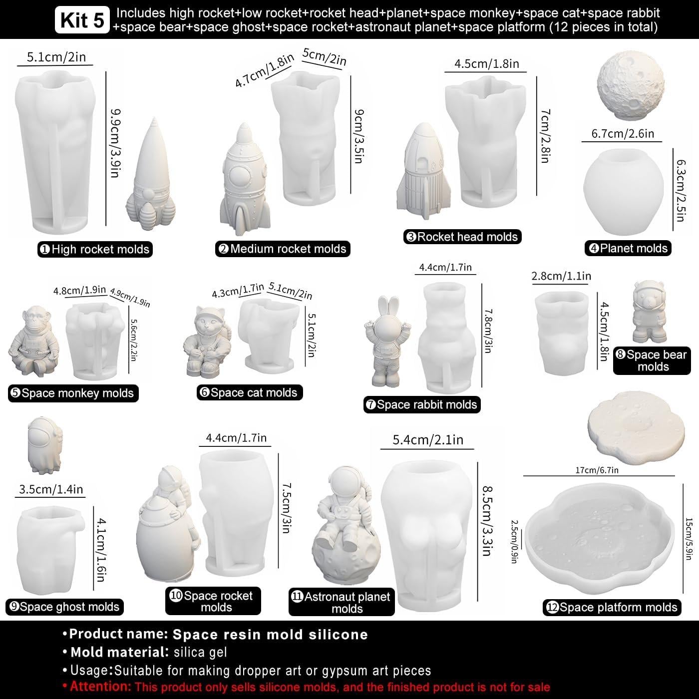 Moldes de Resina Espacial ROCHAMONO - 12 Piezas de Silicona