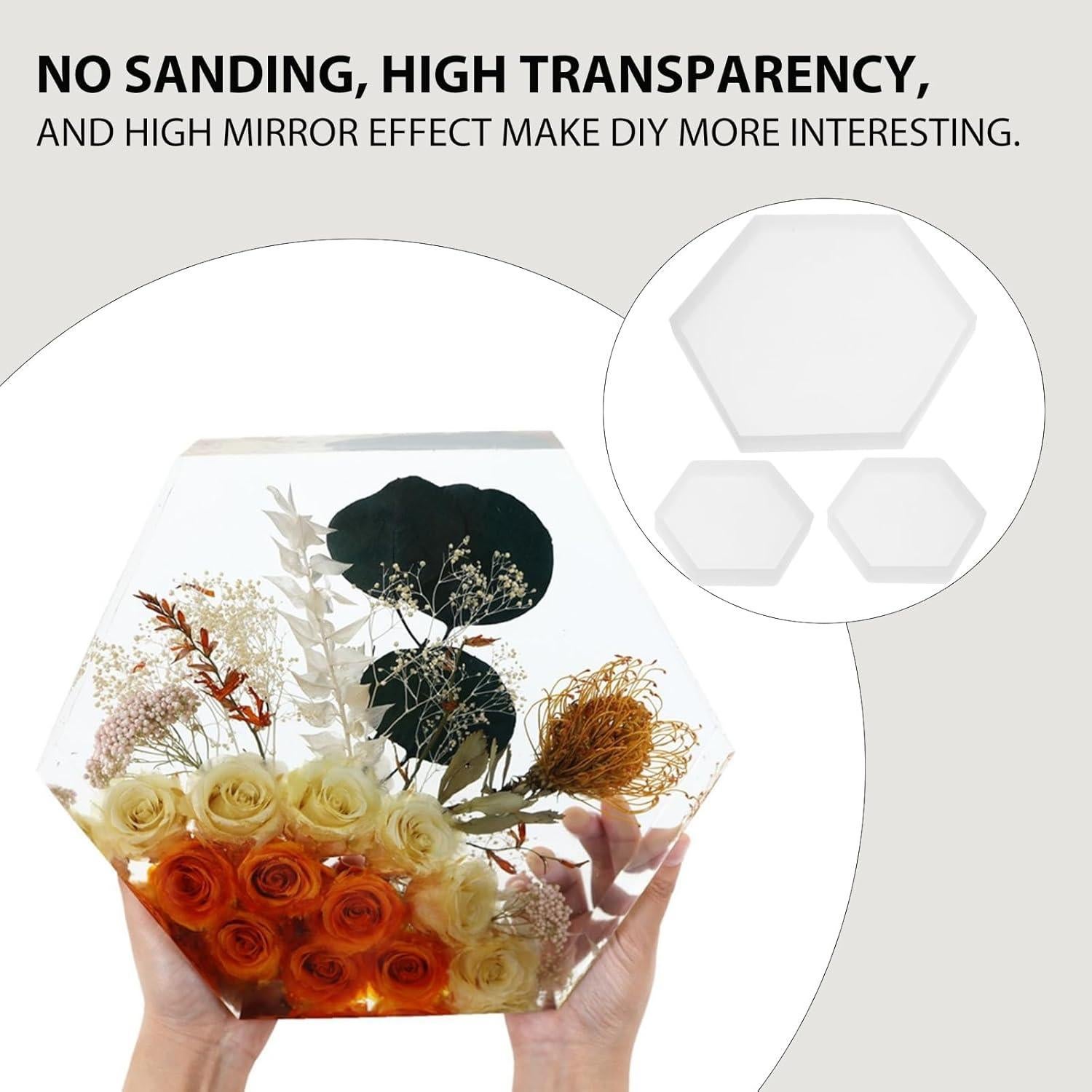 Molde de Silicona Hexagonal HOODANCOS 3 Piezas para Epoxy