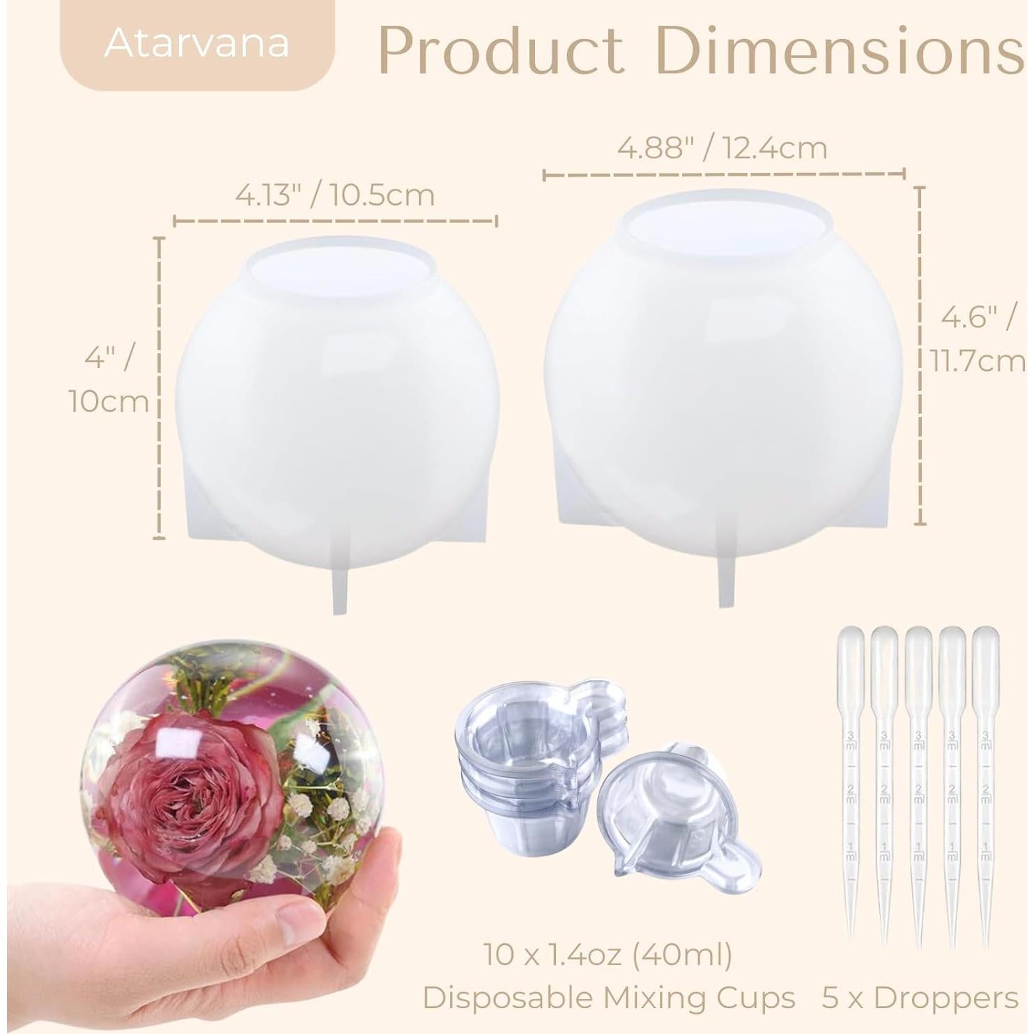 Kit de Moldes de Resina Atarvana 2 Pcs Esfera 11.9 cm y 10.2 cm
