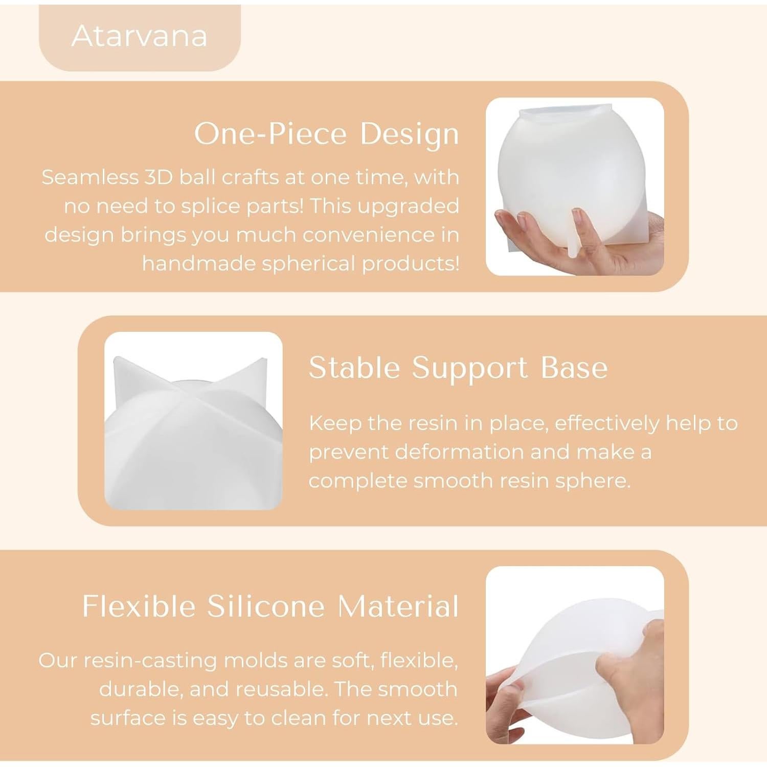 Kit de Moldes de Resina Atarvana 2 Pcs Esfera 11.9 cm y 10.2 cm