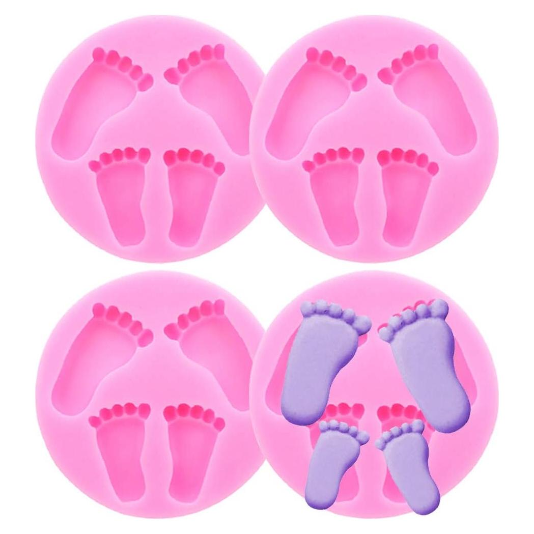 Molde de Silicona KuuGuu 4 Piezas Pies de Bebé Decoración Pastel